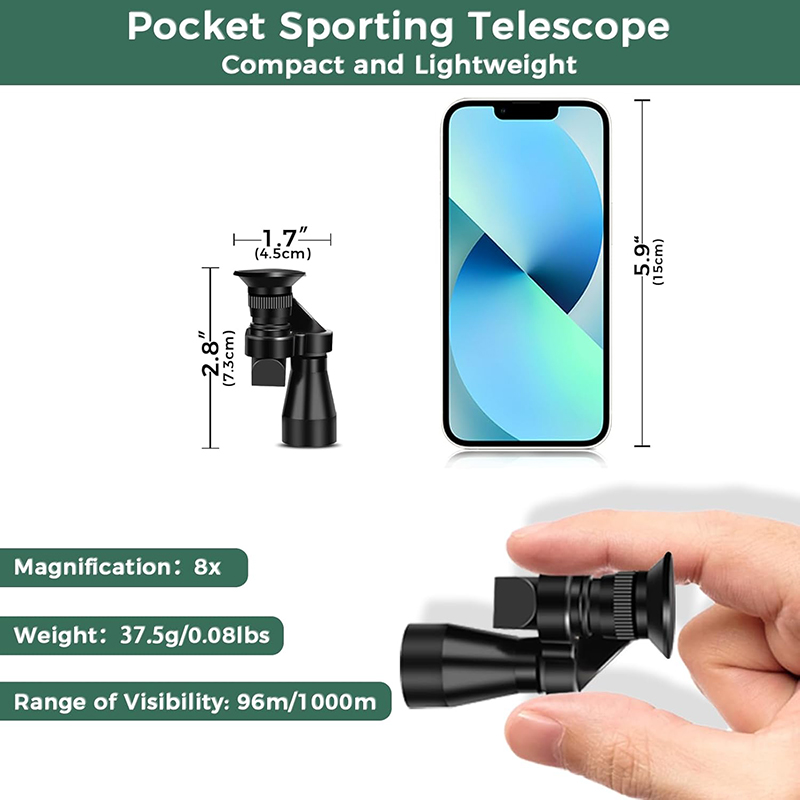 Compacte monoculaire telescoop 8X20 voor volwassenen Draagbare draagbare mini-monoculaire met smartphone-adapter voor vogels kijken vissen