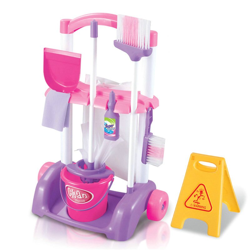 Juguetes de limpieza de suelo para niños, Cubo de trapeador, escoba, aspiradora, juguetes para juego de imitación, para niñas de 3 a 6 años, 53cm: 667K bucket