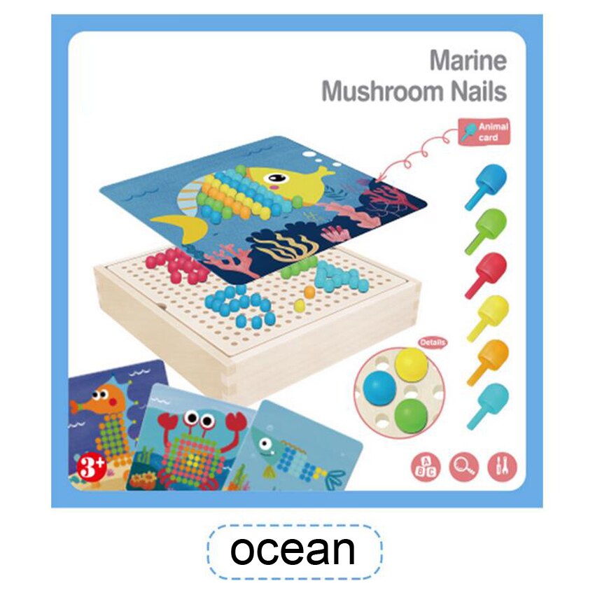 DOLLRYGA Children Educational Wooden Toys Mosaic Mushroom Nail Kit Art Kids knutselen kinderen Puzzle lote jouet enfant