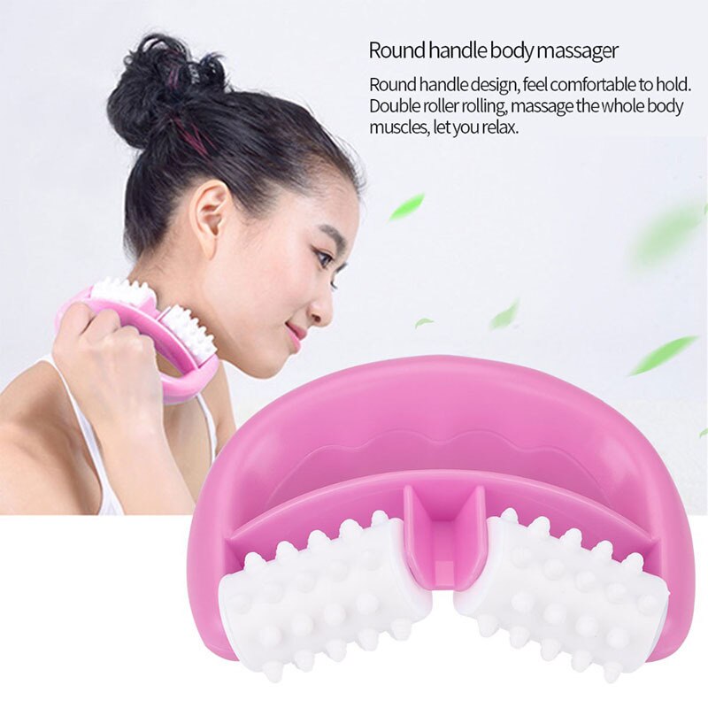 Plastic handle roller massager hand two-wheel round shank massager full body massager Factory Direct