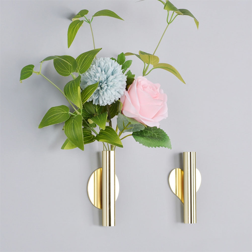 1Pc Nordic Stijl Metalen Muur Bloem Buis Vaas Creatieve Muur Bloem Apparaat Non Geperforeerde Woonkamer Wanddecoratie Hanger