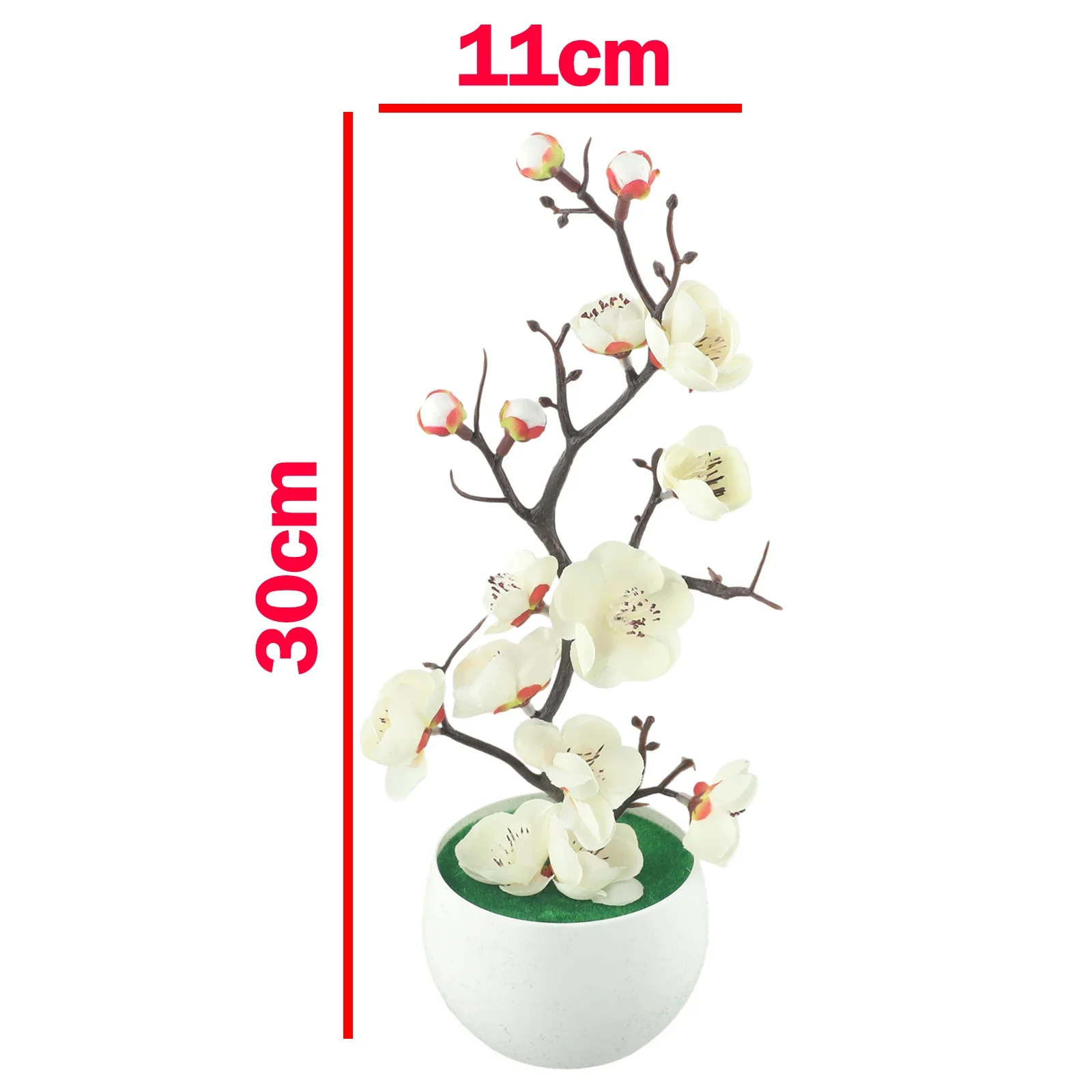 Plantes artificielles en pot 30x11cm, Simulation de bonsaï, fleur de prunier en soie, décoration de maison et de bureau, branche de fleur de prunier pour mariage ﻿