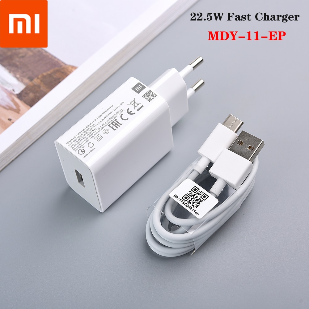 Original Xiaomi MDY-11-EP Fast Charger QC3.0 22.5W Quick Charge Adapter USB Type C Cable For Mi 9 8 CC9 E A3 Redmi Note 8 9 Pro