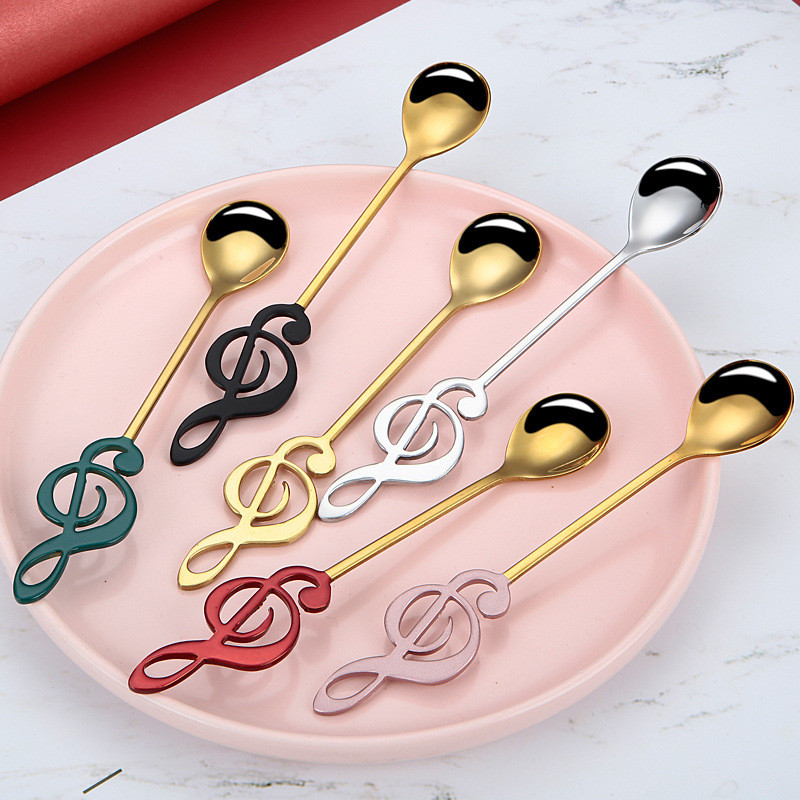 Stainless Steel Musical Note Spoon Tea Coffee Ice Cream Mixing Spoon Teaspoons Tableware Cutlery Kitchen Utensils