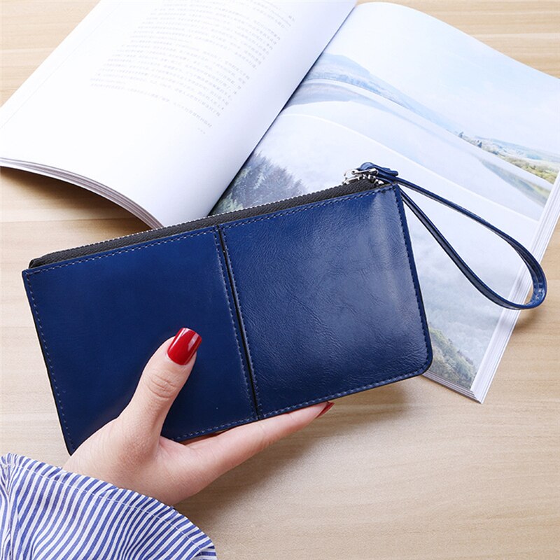 Vrouwen Office Lady Pu Lederen Lange Portemonnee Clutch Rits Business Wallet Bag Kaarthouder Grote Capaciteit Portemonnee: Royal Blue