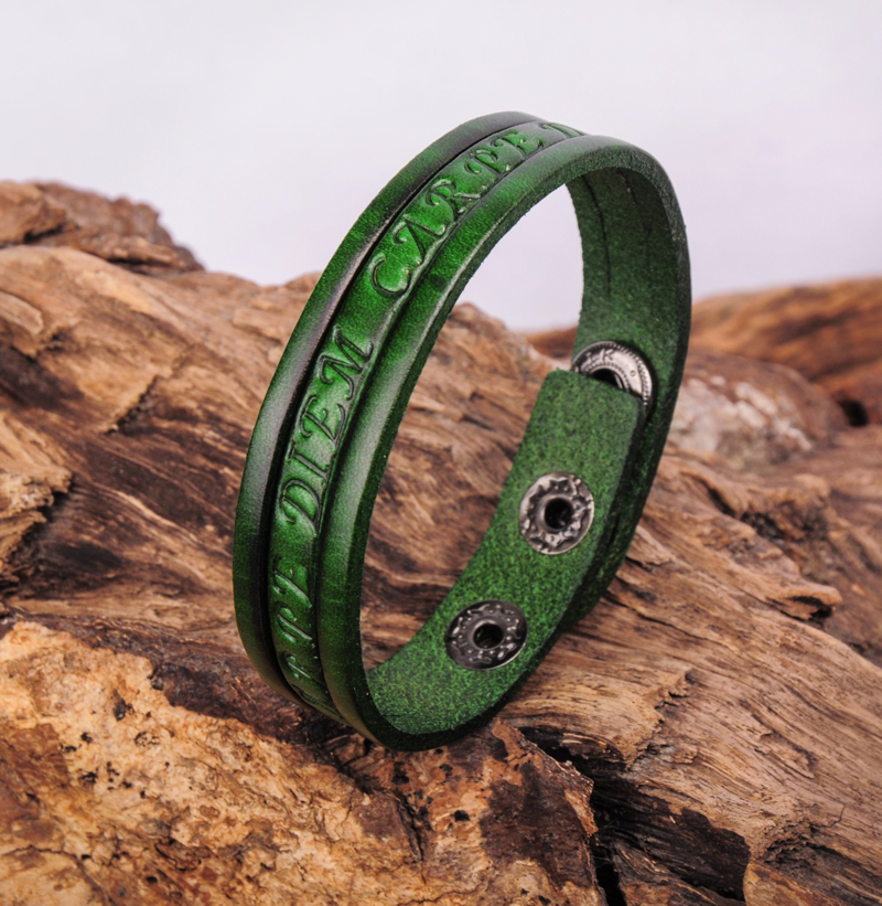 G369 Green Stijlvolle Enkele Wrap Vintage Reliëf Lederen Polsband Armband Manchet