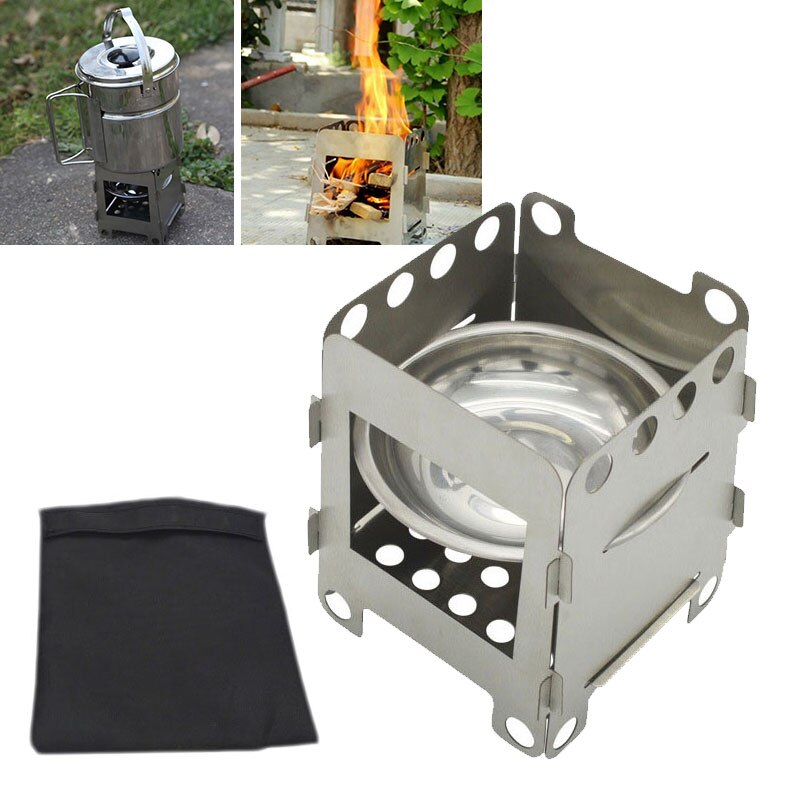 Folding Wood Stove Alcohol Stove Stand Bracket Portable Outdoor Picnic Cook BBQ Burners Titanium Stainless Steel Camping Stove