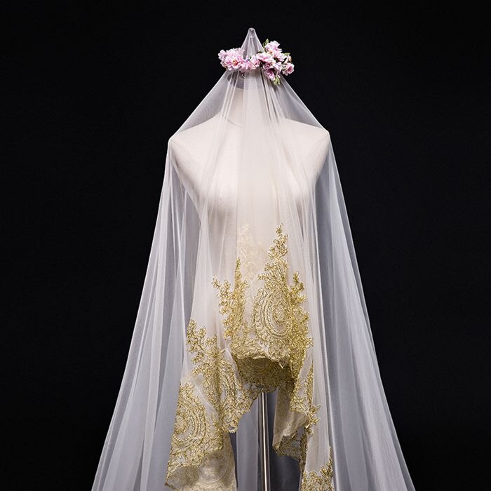 Voile de mariage en dentelle dorée, longueur 300cm, largeur 300cm, accessoires de mariage, de luxe