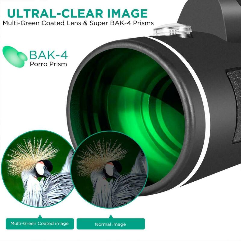 40X60 Monocular Telescope Dual Focus Capability with Low Night Vision for Smartphone Adapter and Tripod - Waterproof Spotting