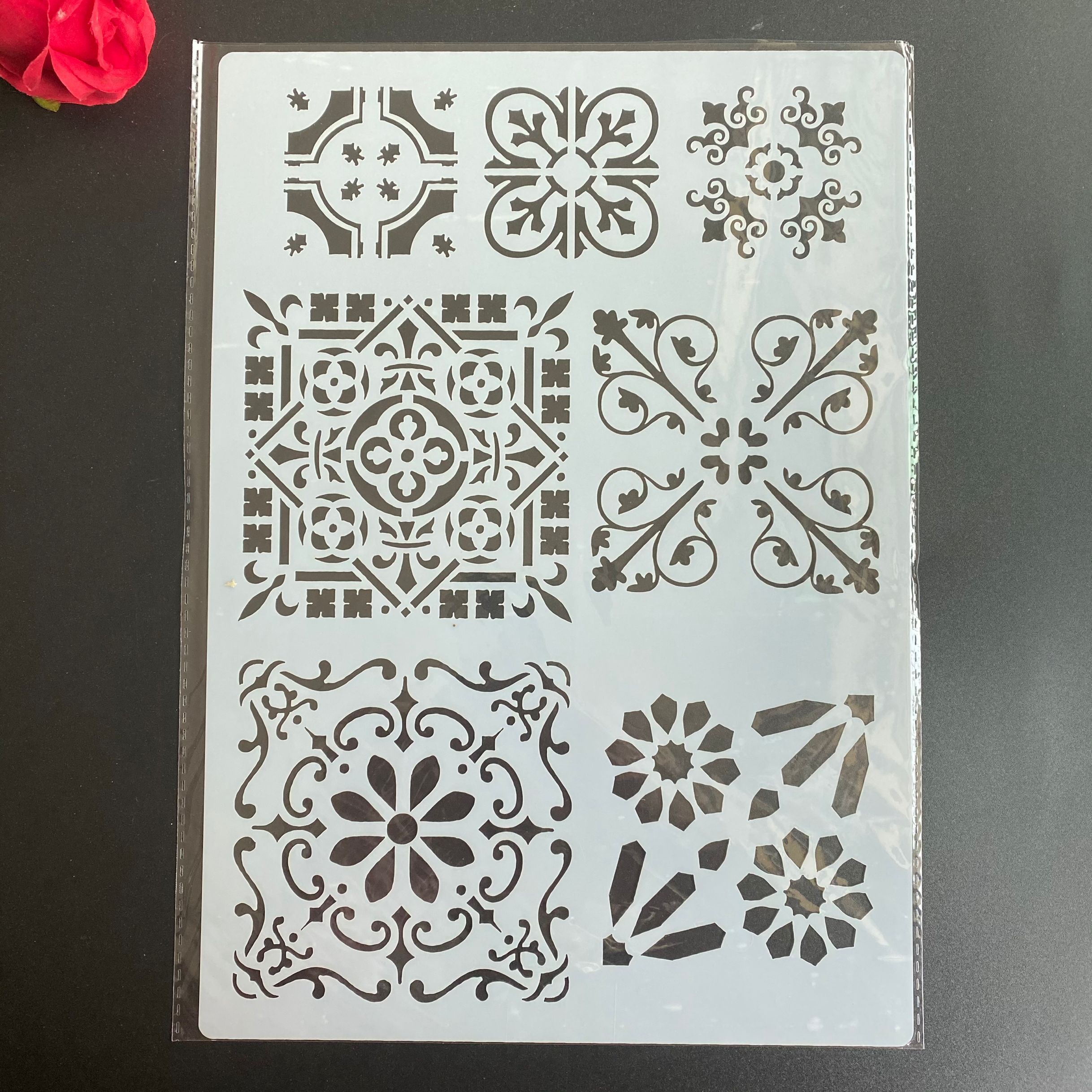 Plantillas de patrones vintage A4 para colorear, álbum de recortes en relieve, plantilla decorativa para pasteles, 4 unids/set por juego