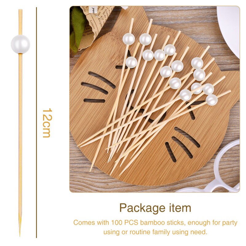 12cm 100 PCS Houten Tandenstoker Cocktail Voedsel Spies Picks Fruit Snack Vork Bamboe Sticks Parel Party Wedding Festival Levert