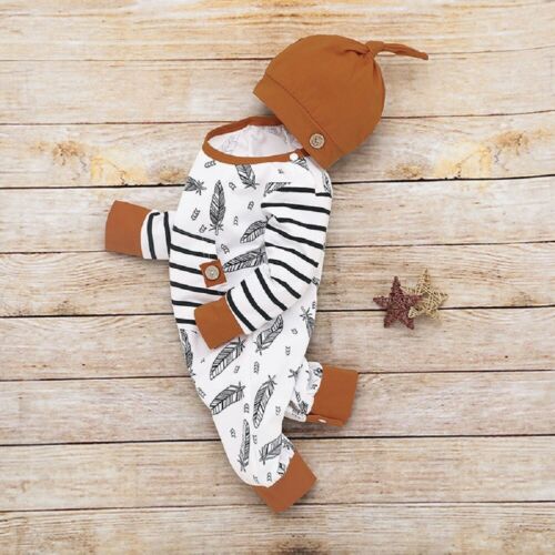 0-24M Herfst Pasgeboren Zoete Gestreepte Romper & Cap 2Pcs Kid Baby Girl Jongen Veer Kleding Romper jumpsuit Thuis Outfit