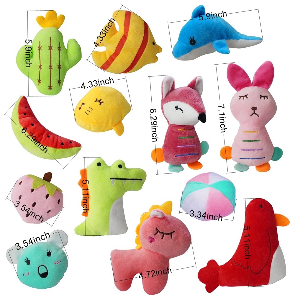 27 Packs Plush Squeaky Toys for Small Dog Bulk Animal Fruit Teething Chew Pet Puppies Toy