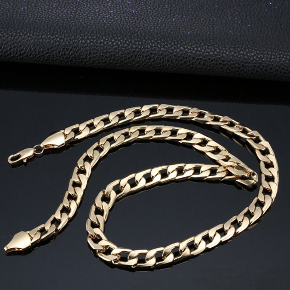 Punk Hip Link Golden Chain Rapper Men Necklaces Street Popular Metal Alloy Long Chain Decorative Jewelry