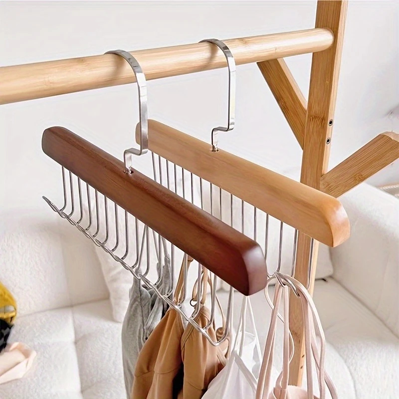 Organizador de perchas de madera con múltiples ganchos para ropa interior, sujetadores, chalecos, estantes de almacenamiento duraderos que ahorran espacio para ropa