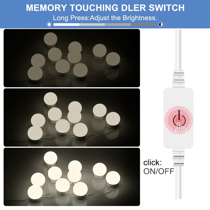 Usb led 5v makeup lampe væglampe skønhed 2 6 10 14 pærer sæt til toiletbord trinløst dæmpbare hollywood makeup spejl lys