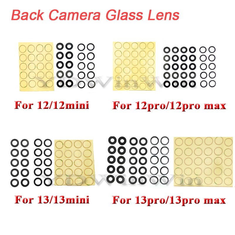 10sets/lot Rear Camera Lens Glass For iPhone 12 13 Pro Max Mini Back Glass Cover with 3M Sticker Adhesive Replacement Parts