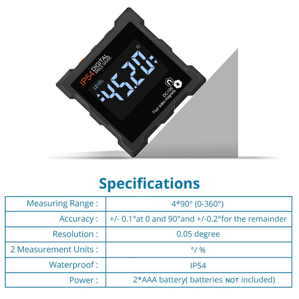 Proster 0-360° Digital Inclinometer Angle Gauge LCD Backlight Protractor Finder Bevel Level Box Waterproof with Magnetic Based