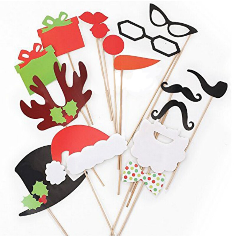 Christmas Photograph Props For Carnival Year Party Photo Booth Decos Paper Beard Lips Decorations Accessories: 17pcs