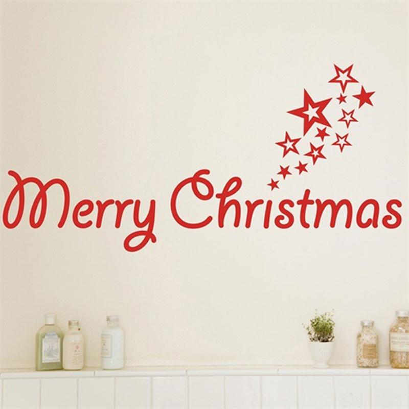 happy red Merry Christmas words stars festival home family party decor wall sticker window door decoration stickers