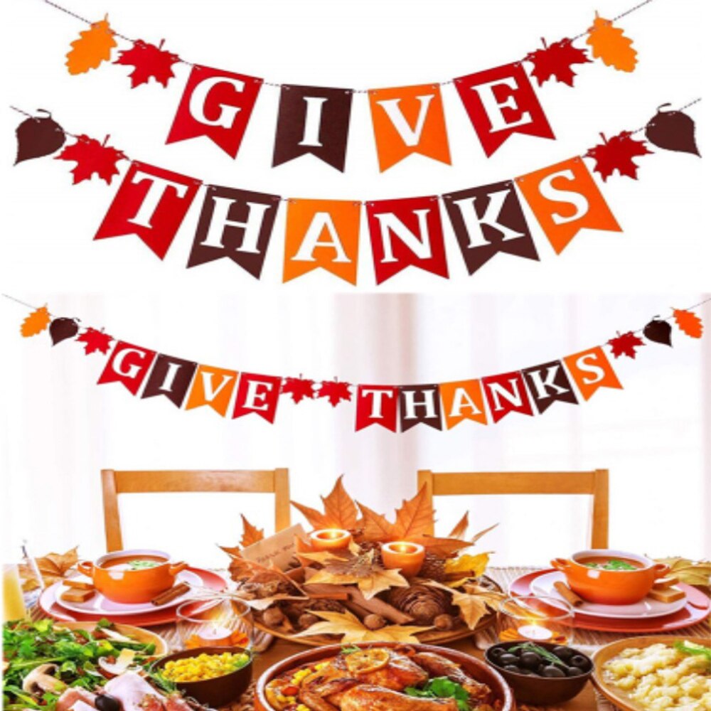 Felt Fall Thankful Give Thanks Banner Fall Maple Leaves Garland Banner for Autumn Wedding Birthday Thanksgiving Decorations