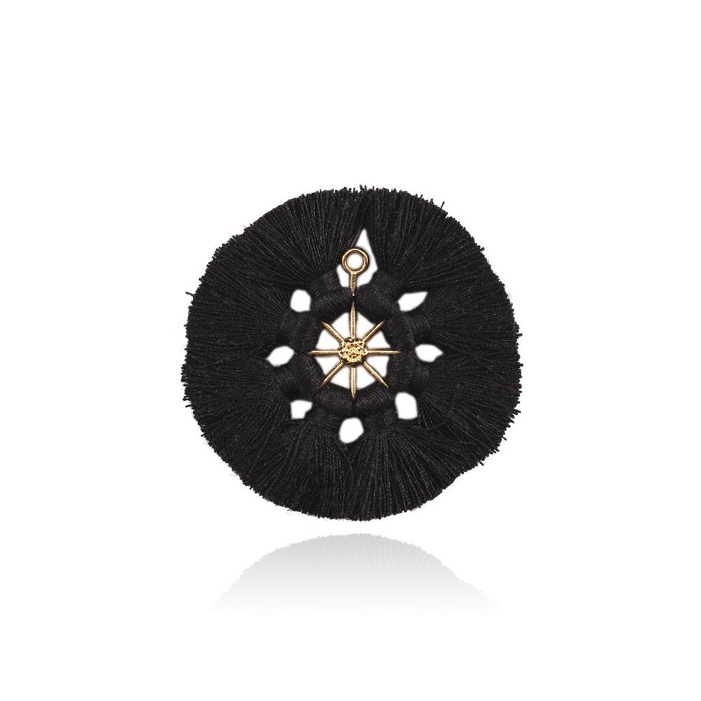 5Pcs/lot Alloy Tassels Charms Pendant Earring 8 Colors Round Pendant Necklace Findings for DIY Jewelry Making Accessories: T0447BK00