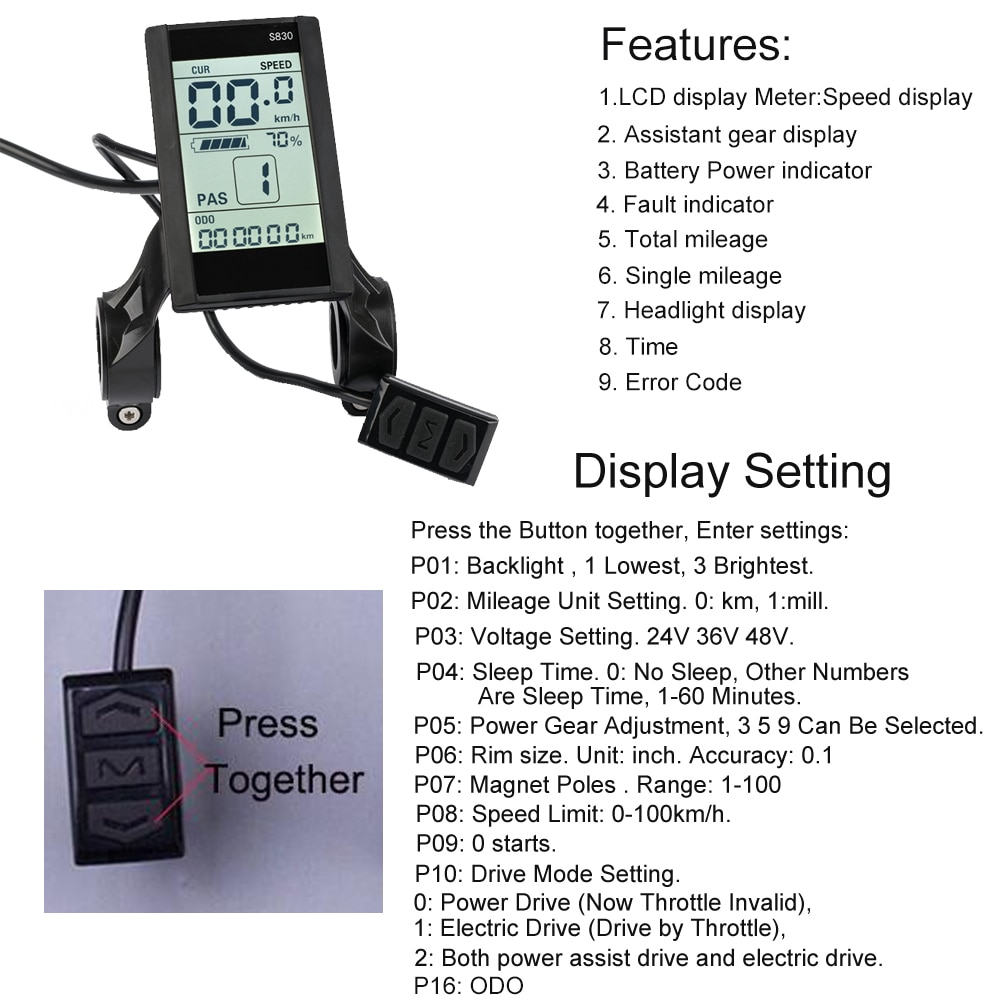 250W 350W 24V 36V 48V Elektrische Fiets Display Ebike LCD Bike Bedieningspaneel Waterdichte USB elektrische Fietsen Display Controller