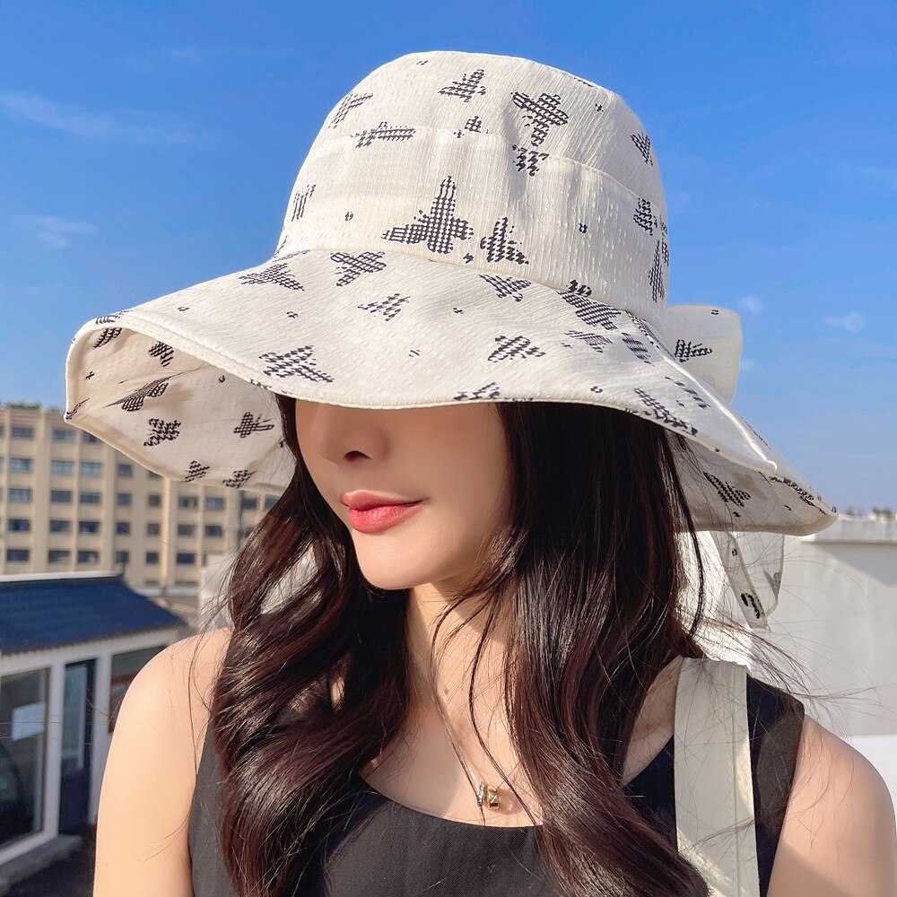 Vrouwen Zomer Zonnehoed Mode Boog Vlinder Print Zon Cap Vrouwelijke Outdoor Zon Reizen Strand Emmer Hoed