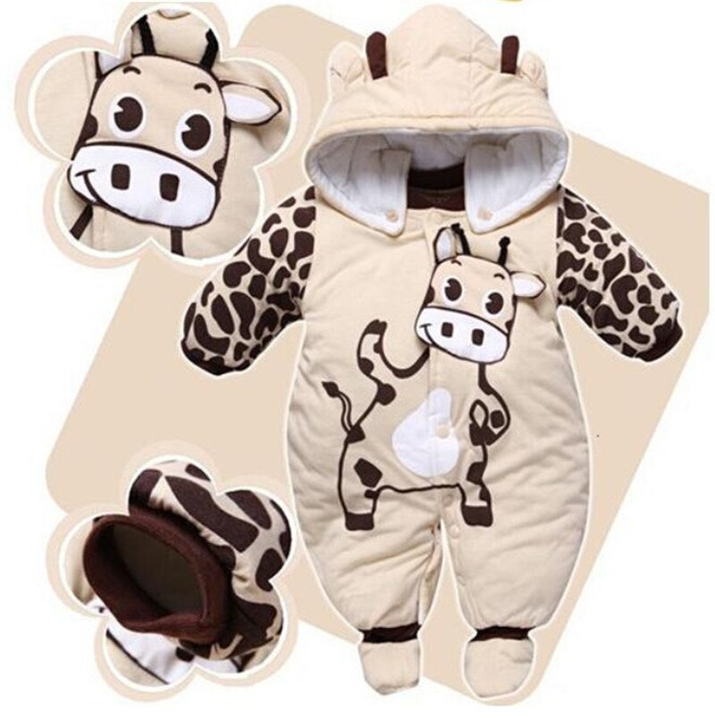 Een stuk Baby Boy Footies Baby Meisje Kleding Voor Winter Warm Gewatteerde Jumpsuit Hooded Outfit Kleding 3- 24 maanden Babys