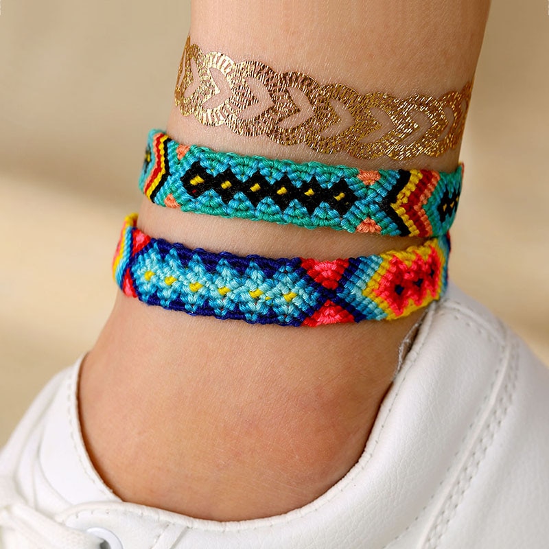 Nl Zomer Kleurrijke Strand Vrouwen Enkelband & Armband Bohemian Vintage Weave Etnische Stijl Enkelbandje Sieraden