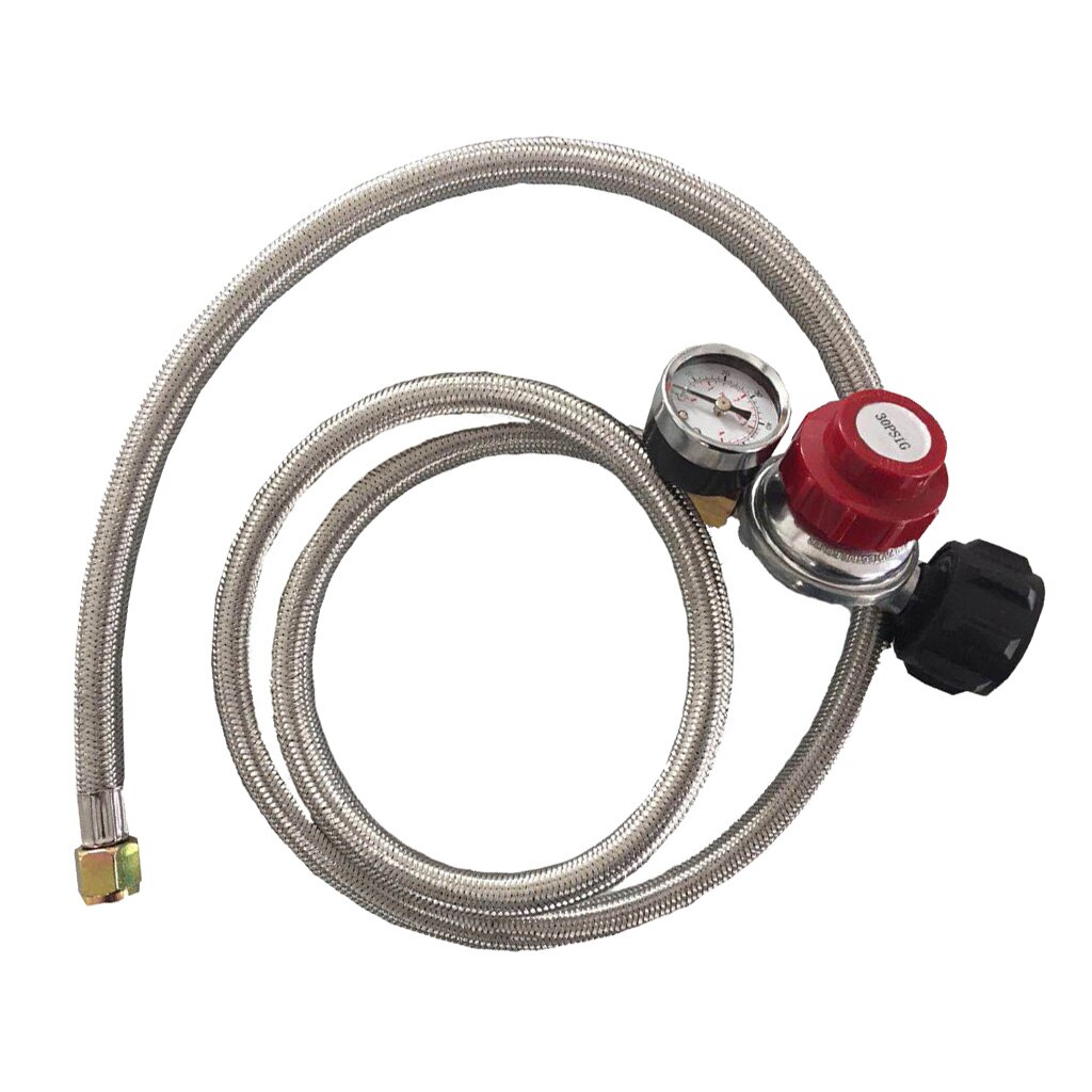 Stainless Braided Adjustable Propane Tank Regulator with 5ft Hose & Gauge