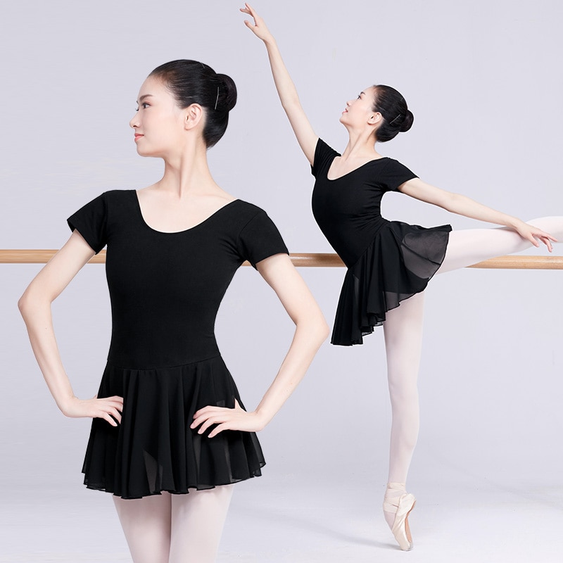 Ballet Leotards For Women Ballet Costumes Adult Dance Dress Black Cotton Leotard With Chiffon Skirt