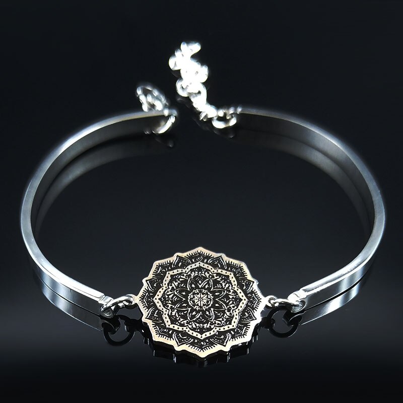 Livets blomst rustfrit stål armbånd til kvinder perle sølvfarvet armbånd smykker acero uoxiderbar  b18353: D