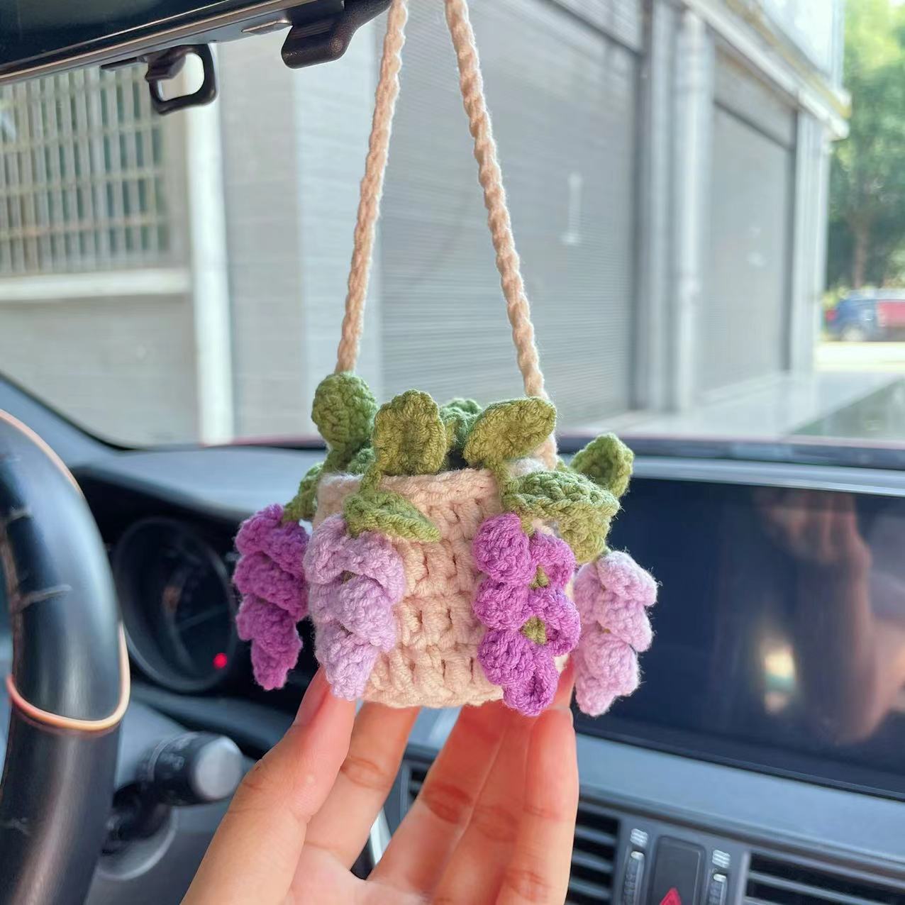 Auto Bloem Gehaakte Hangende Mand Creatieve Auto Spiegel Opknoping Accessoires Home Decor: plum