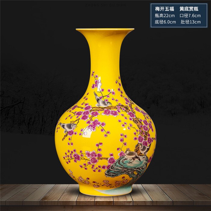 Jingdezhen ceramic yellow vase decoration Chinese classical living room TV cabinet home decoration flower arranging vase: b