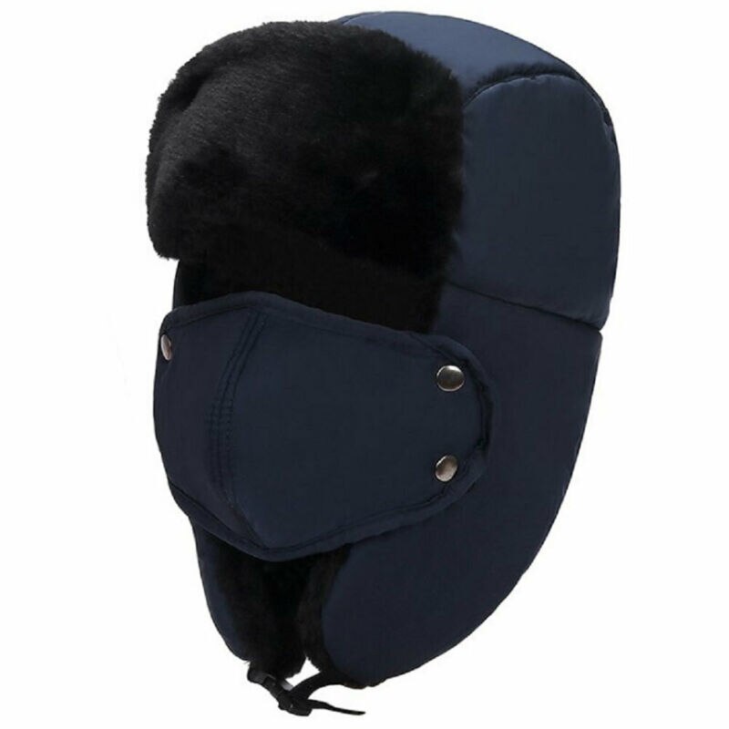 Mens Causual Trapper Aviator Trooper Hat Warm Fur Earflap Thicken Ski Mask Cap Windproof Bomber Hats Black Gray Red Khaki