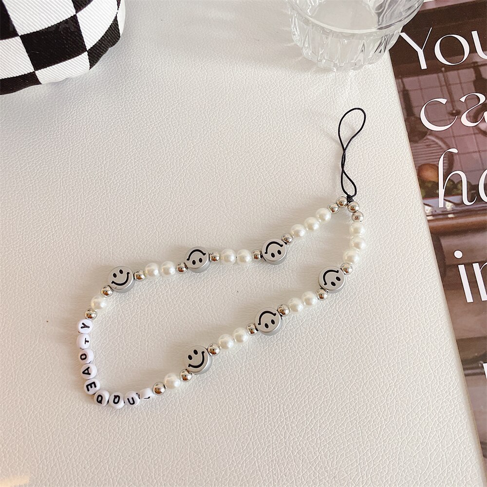 Trendy Multifunction Mobile Phone Chain Handmade Strap Lanyard Cute Bead Smile Butterfly Anti-lost Cellphone Case Rope For Women: AE021-02