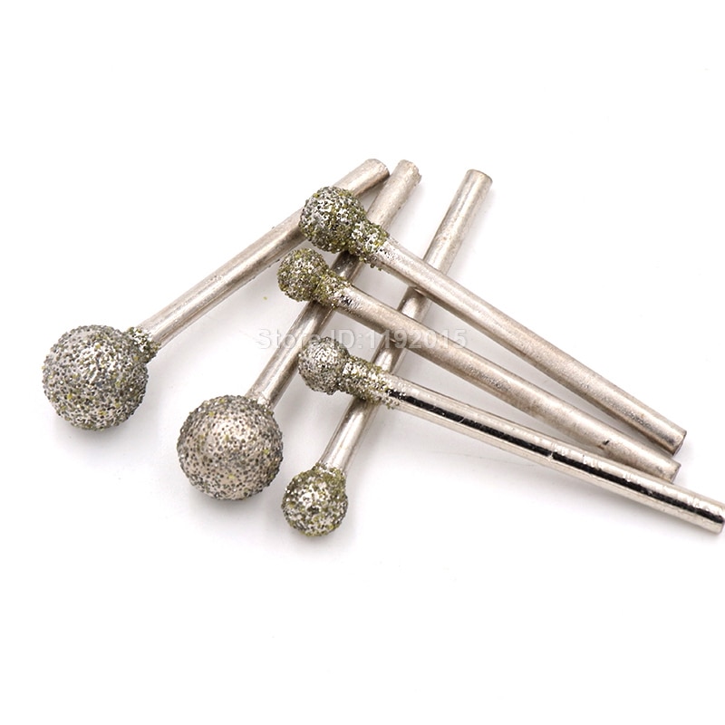 1x 3mm skaft korn 60 sfærisk diamant polering slibehoved monteret spidser dremel roterende nål rund hjul granit bor