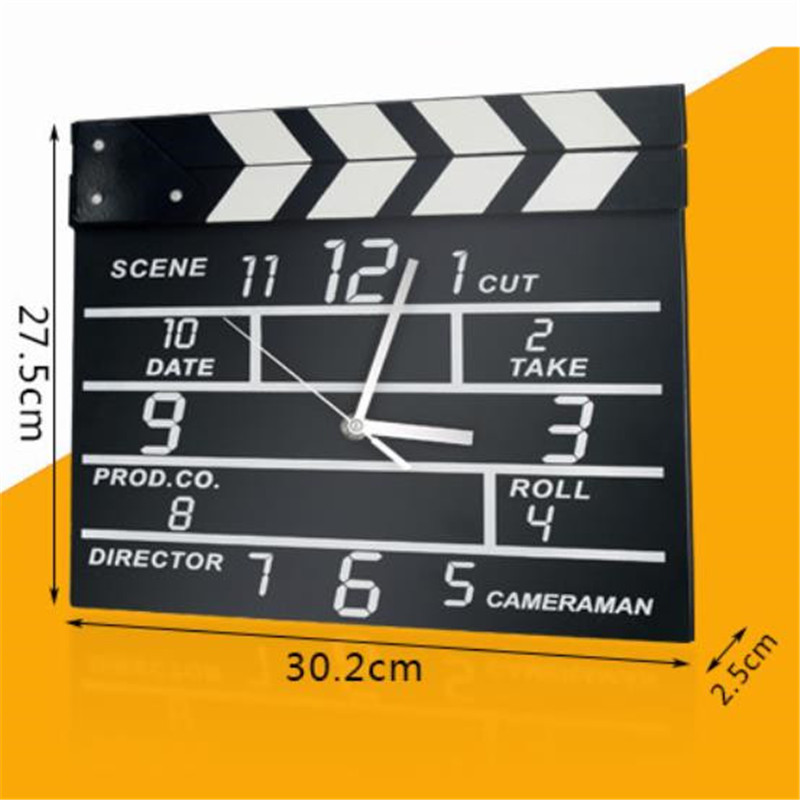 Cinema Movie Clapper Wooden Wall Clock Can Note Modern Home Living Room Hanging Digital Clock Wall Decoration