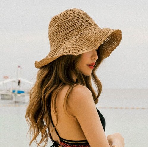 Folding Straw Hat Women&#39;s Summer Outing Sun Visor Cool Hat Seaside Beach Hat Tide Summer Hats