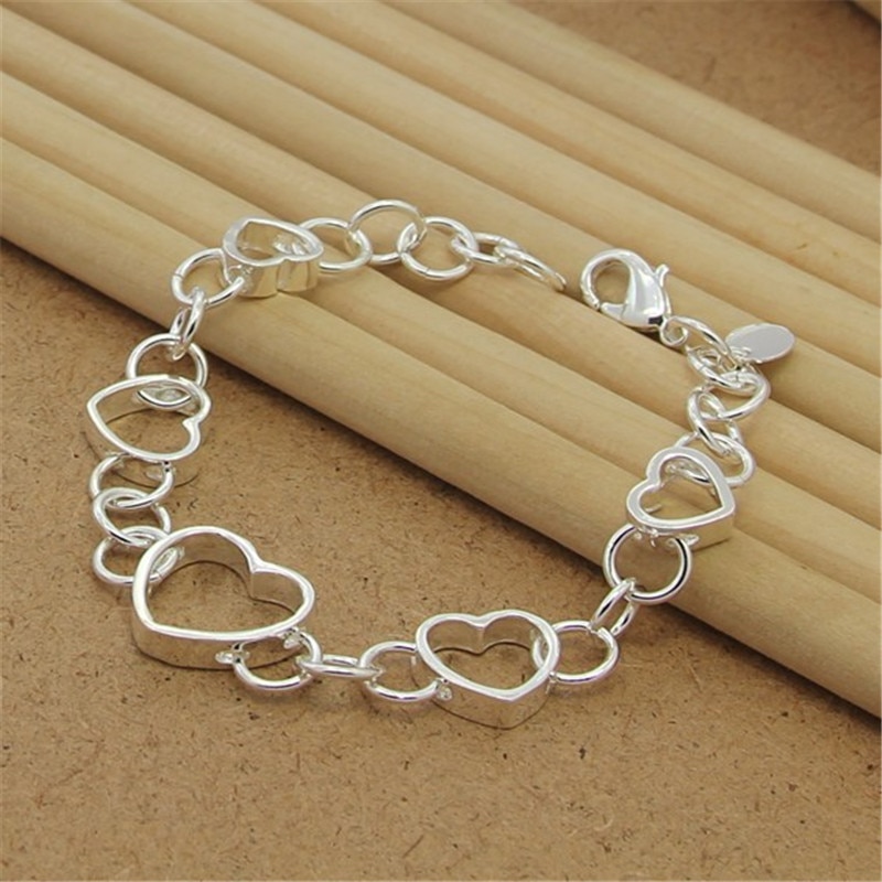 925 Sterling Silver Bracelet Heart-Shaped Simple Bracelet For Woman Party Charm Jewelry