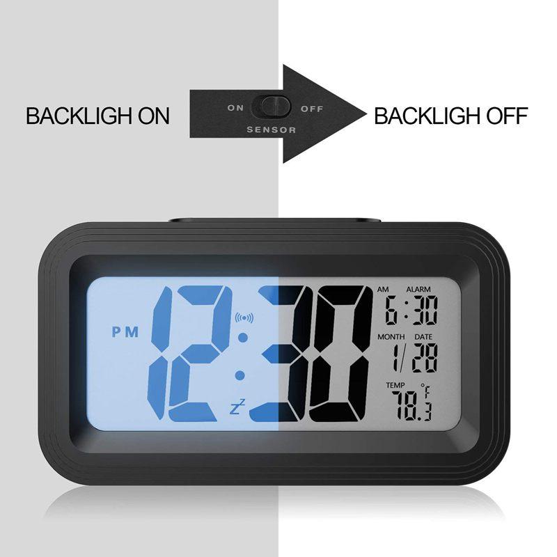 Baggrundsbelysning vækkeur med batteri, stort elektronisk display lcd digital vækkeur med alarm