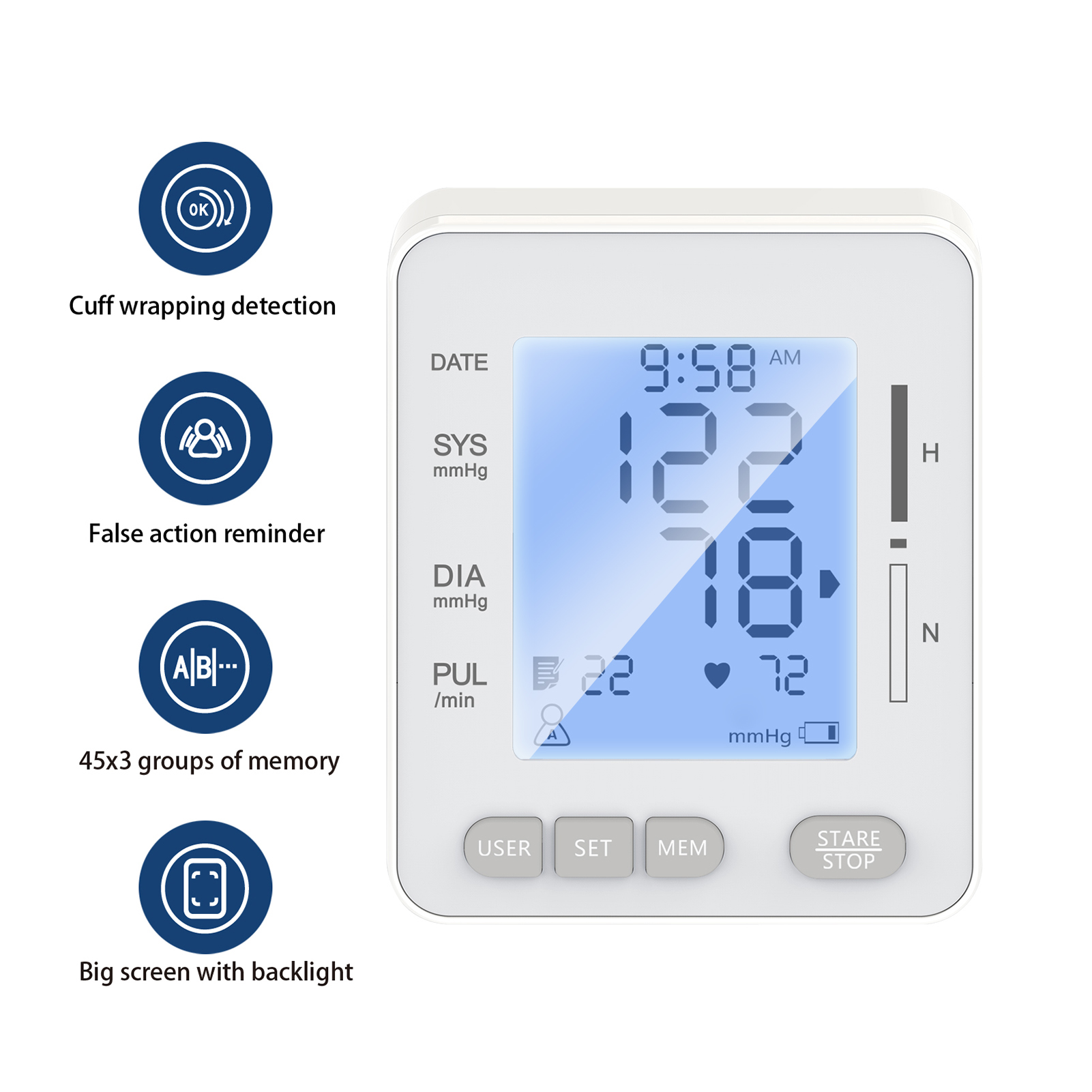 Arm Soort Elektronische Bloeddrukmeter Bloeddrukmeter Manchet Kit Digitale Bloeddrukmeter Met Grote Display Tonometer