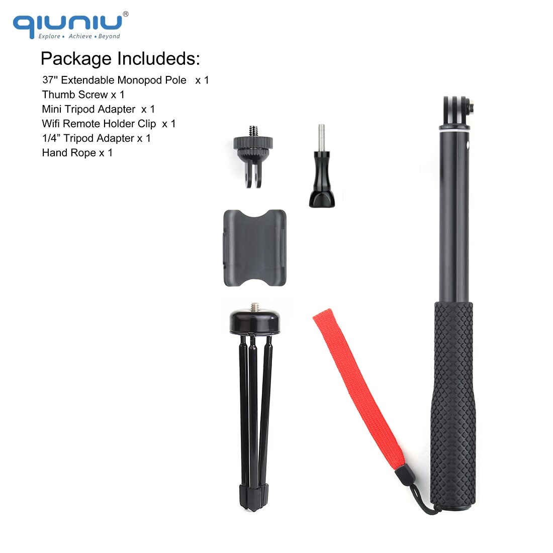 QIUNIU Erweiterbar Einbein Selfie Stock Handheld Pole mit Stativ Adapter Halterung für GoPro Held 8/7/6/ 5 für DJI Osmo Tasche Kamera: GP2047(37in)