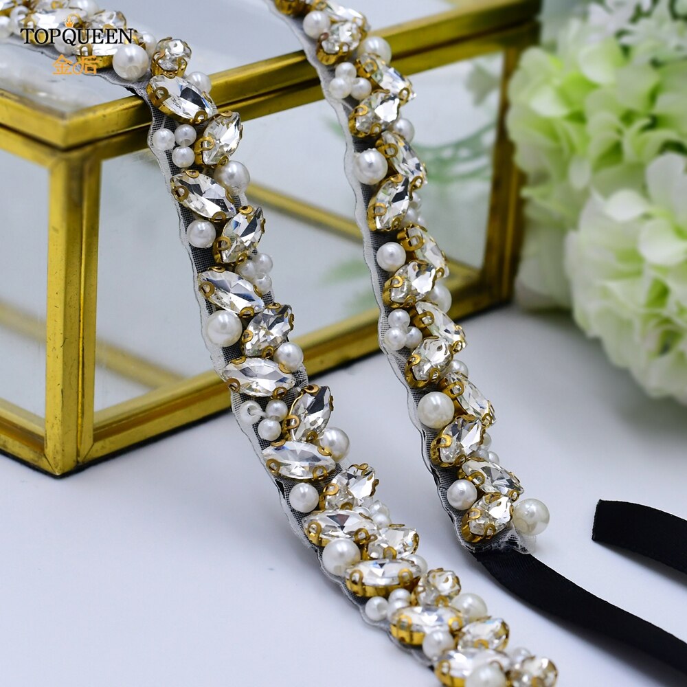 Topqueen S383-G Trouwjurk Riem Goud Strass Riem Bruids Riem Dunne Riemen Party Riem Vrouwen Riemen Luxe Riem Sieraden