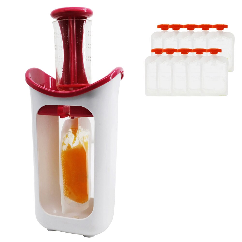 Squeeze Fruit Juice Station And Pouches Feeding Kit Baby Food Storage Containers Free Newborn Food Maker Set: Red