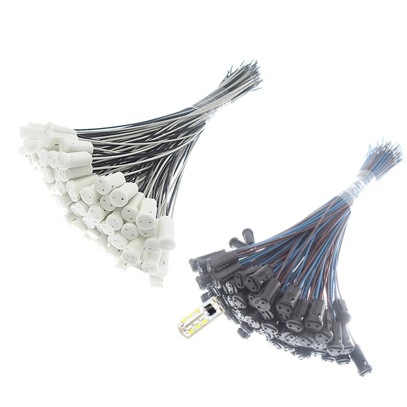 10-50 Uds casquillo de lámpara G4, 10cm 20cm 30cm 50cm 100cm blanco negro 12V 220V G4 portalámparas para bombilla halógena de cristal LED
