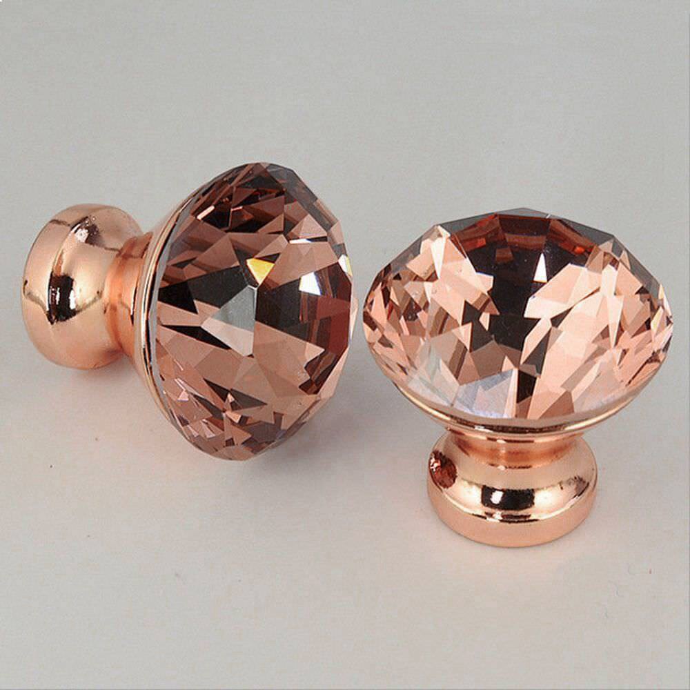1pc rosaguld krystalglas diamant dørhåndtag træk skuffe & skab køkkenhåndtag