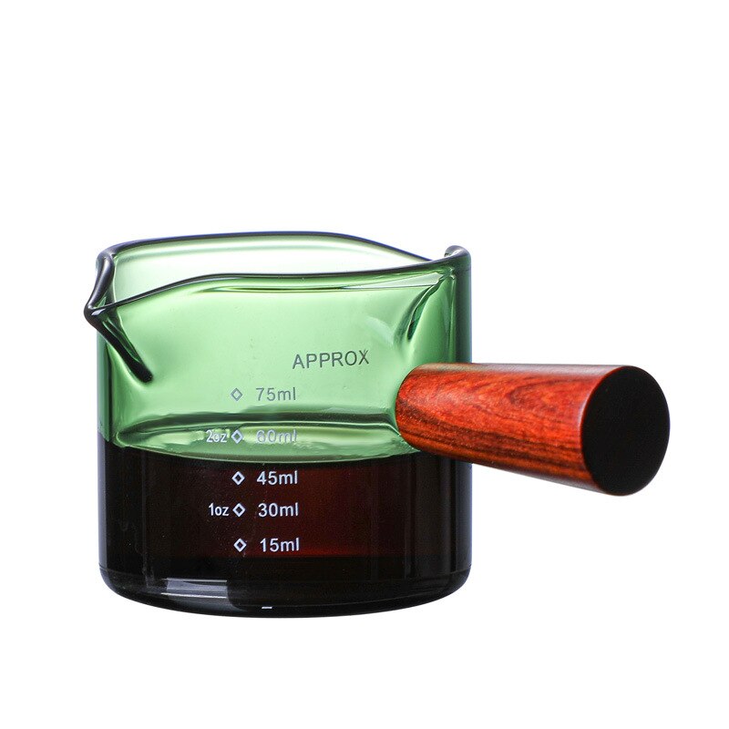 Italian Glass Coffee Measuring Cup Coffee Cup 75ML Stained Glass Wooden Handle Double Milk Espresso Double Ounce Cup: Green wooden handle