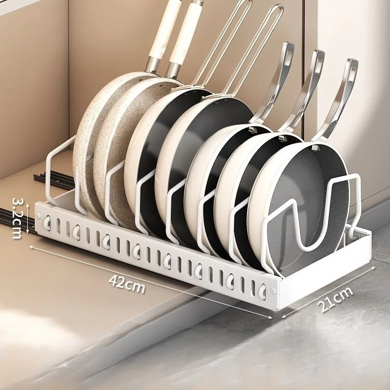 Frying Pan Storage Cabinet, Pull-out Partition Cabinet, Sliding Drawer, Pot Lid Pull-out Storage